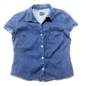 VINTAGE GAP Stretch Y2K Denim Button Up Shirt Blue M Acadamia Cowboy Western 90s